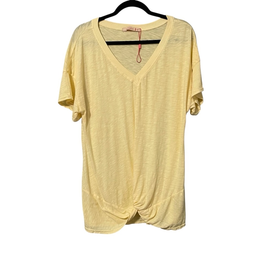 XCVI Wearables Charity Twist Front Yellow V-Neck Women's Tee XL Boho Spring NWOT